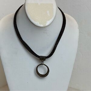 Silpada Triple Leather And 925 Circle Pendant Necklace